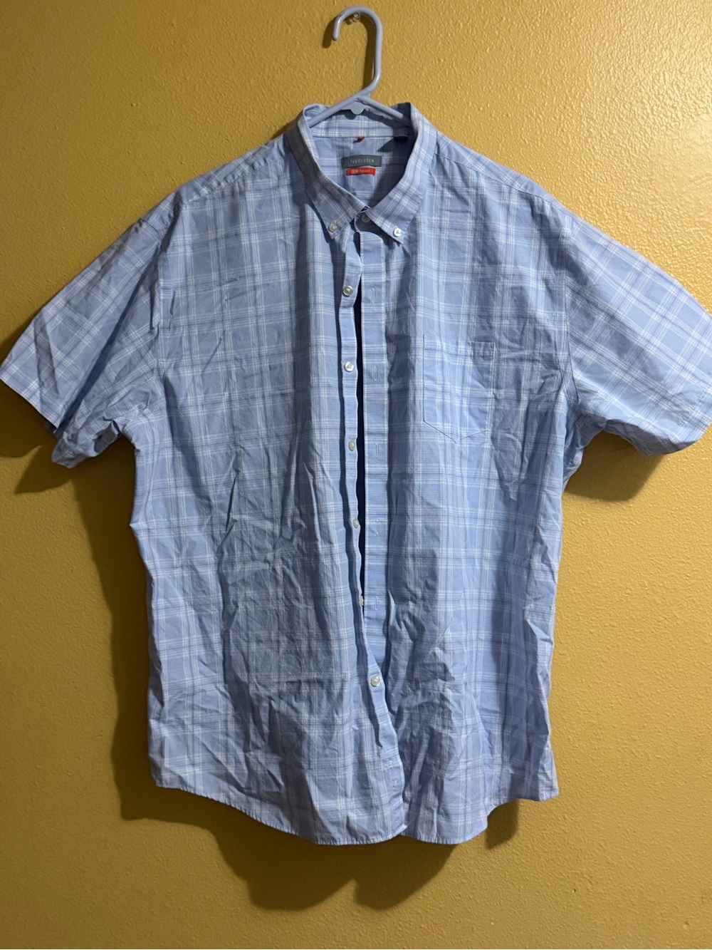 Van Heusen Traveler Light Blue Plaid Short Sleeve Shirt Size XXL Neck 18